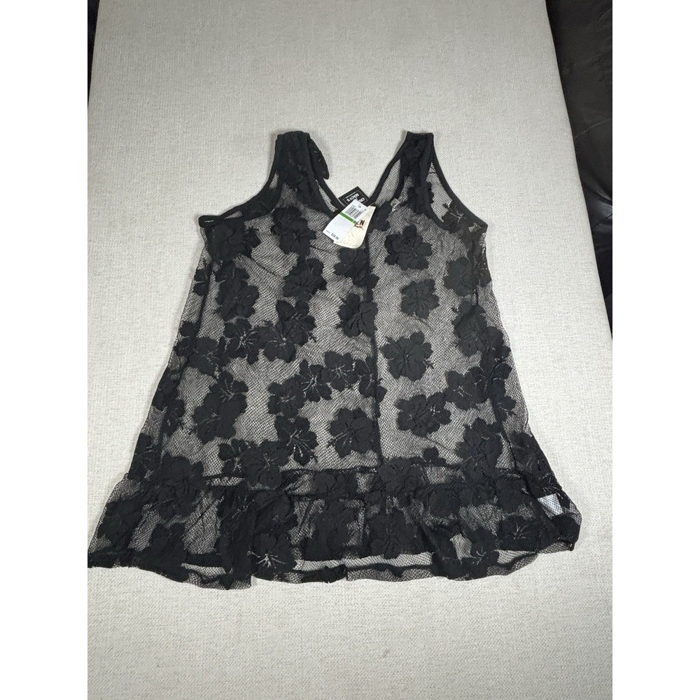 Miken Swim Fish Net Cover Up with Flower Black Size L NWT